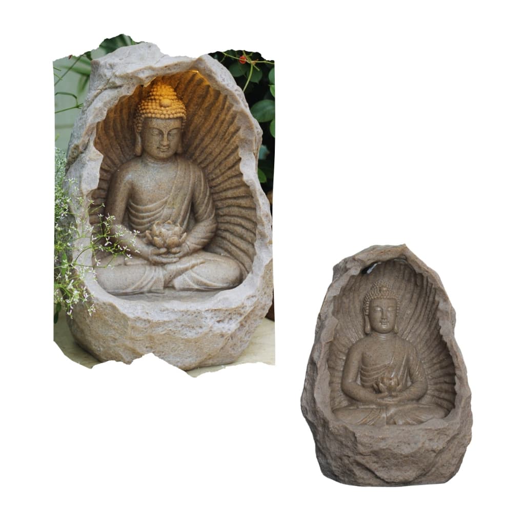 Fonte Água Buda Cascata Decoração Jardim Iluminada Led Hindu Relaxamento Meditação
