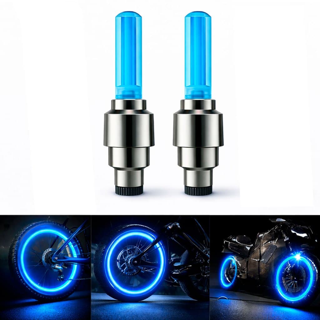 Kit 2 Bicos Lampada Leds Pino Luz Led Luminoso Para Valvula Pneu Moto Bike Carro Com Bateria