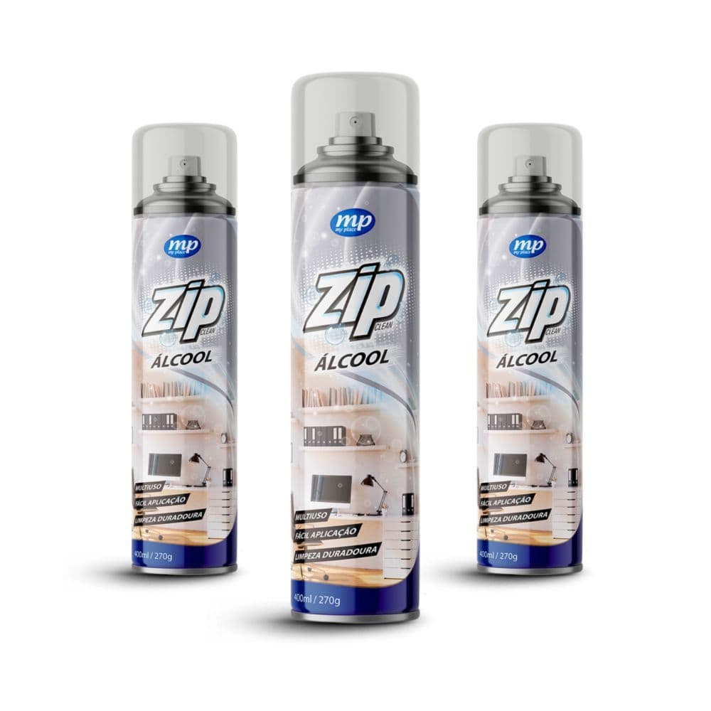 Kit 3 Spray Álcool Zip 400ml Higienizador Multiuso Eficiente