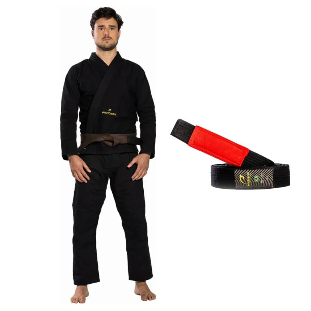 KIMONO JIU JITSU PROFISSIONAL ADULTO RIPSTOP FIRST BLACK PRETORIAN + FAIXA