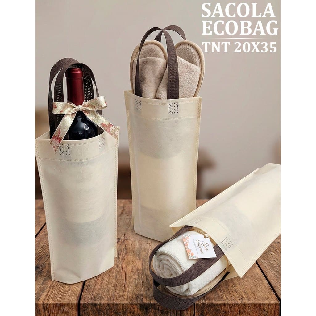 Sacola Ecobag TNT 20x35 Multiuso Presentes Vinhos Chinelos Kits Spa Alça Reforçada Premium Kit 10 20