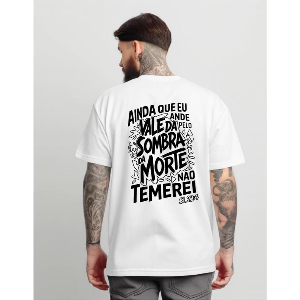 Camiseta Cristã Básica T-Shirt Estilo de Rua Top casual Estampa Vale Da Sombra100%  Algodão
