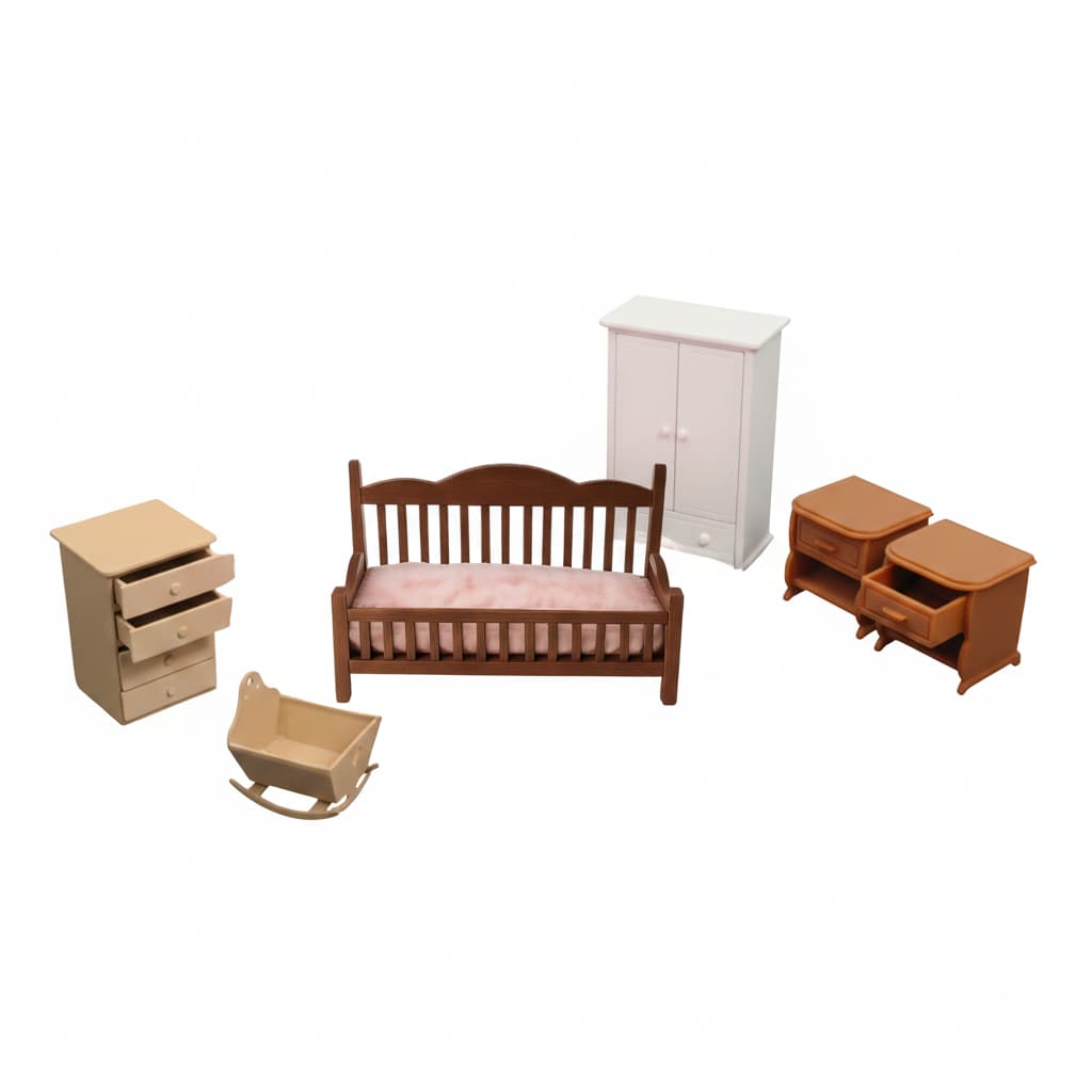 Móveis para Quarto Sylvanian Families | Cama | Guarda Roupas | Criado Mudo | Abajur | Berço | Cômoda