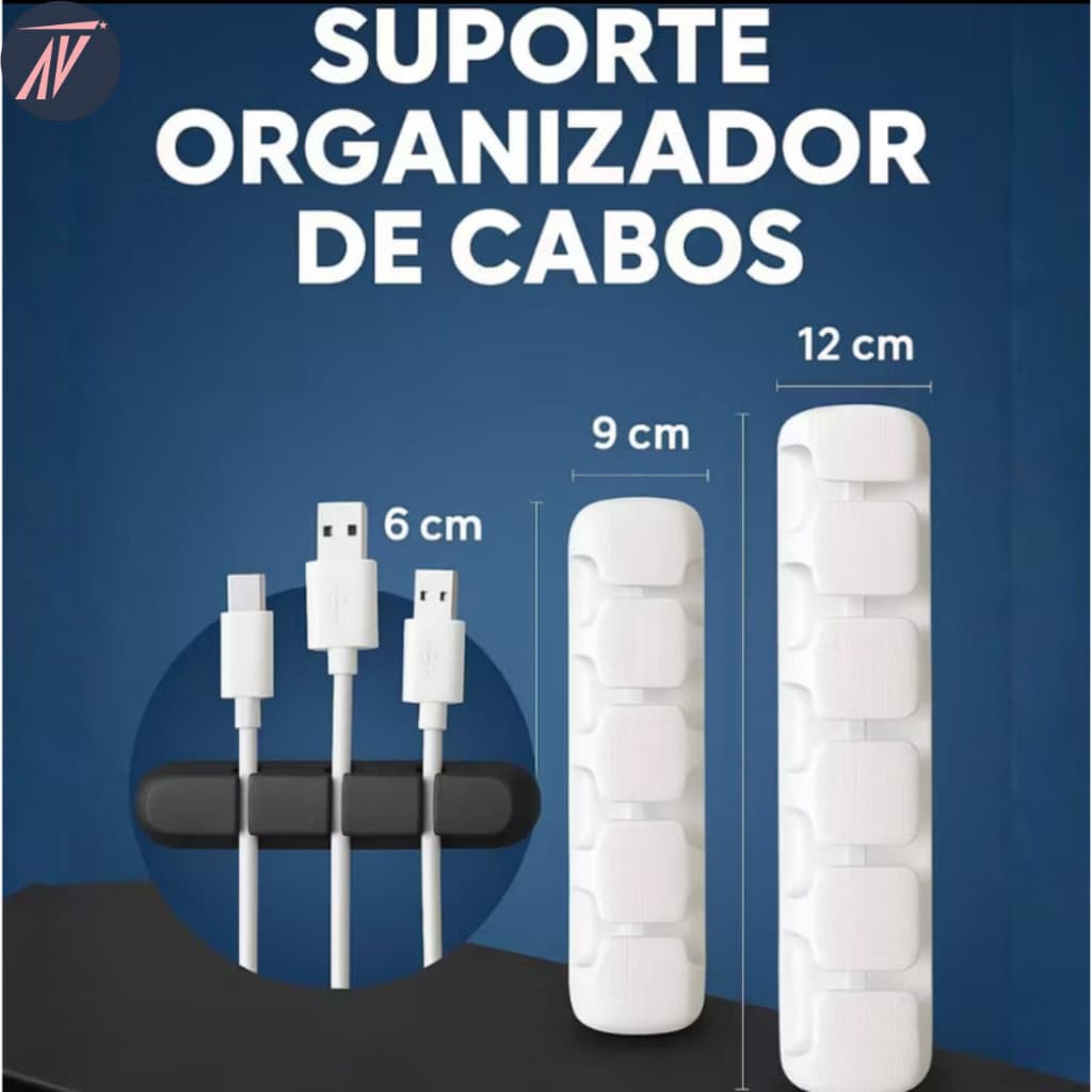 Organizador de Cabos PLA Adesivo Sem Furo para Mesa e Carro Kit 2 ou Unitário