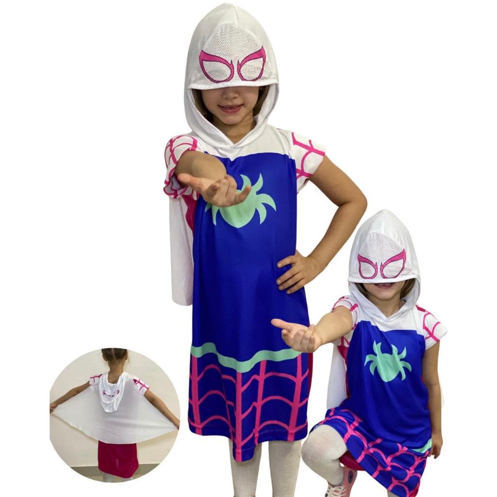 Fantasia Infantil Mulher Aranha Capa Capuz Mascara Homem Aranha