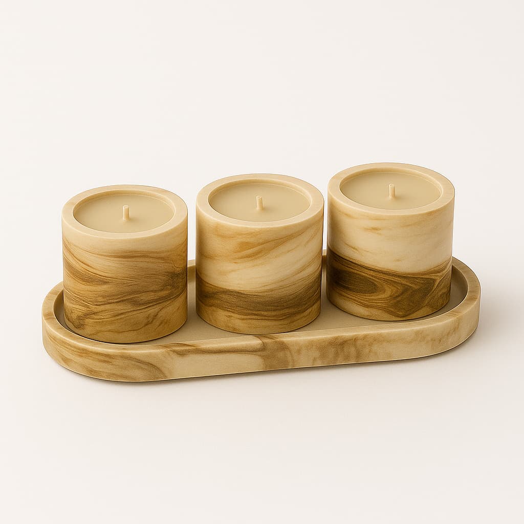 Velas aromaticas artesanais decorativas marmorizado + Bandeja Decorativa Marmorizado - Marrom