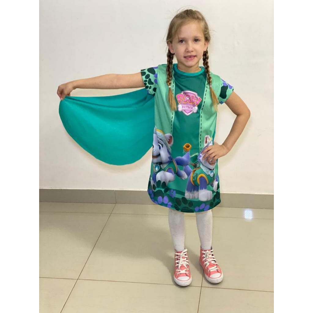 Vestido Temático Infantil Patrulha Canina Capa Desenho