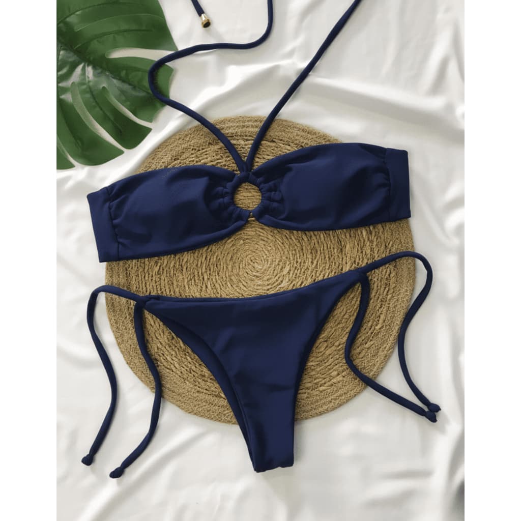 Conjunto Biquini - Calcinha de Amarração Lateral - Top Tomara que Caia Argola com Tira Removível...