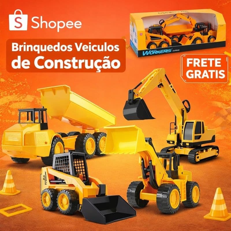 Kit 4 Maquinas Workers Caminhão- Bob Cat- Carregadeira- Retroescavadeira - Roma Brinquedos