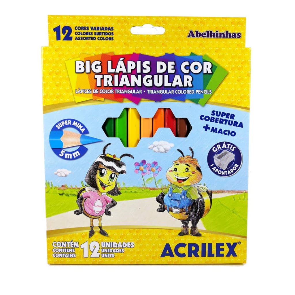 Caixa Big Lápis De Cor Triangular 12 Cores + Apontador