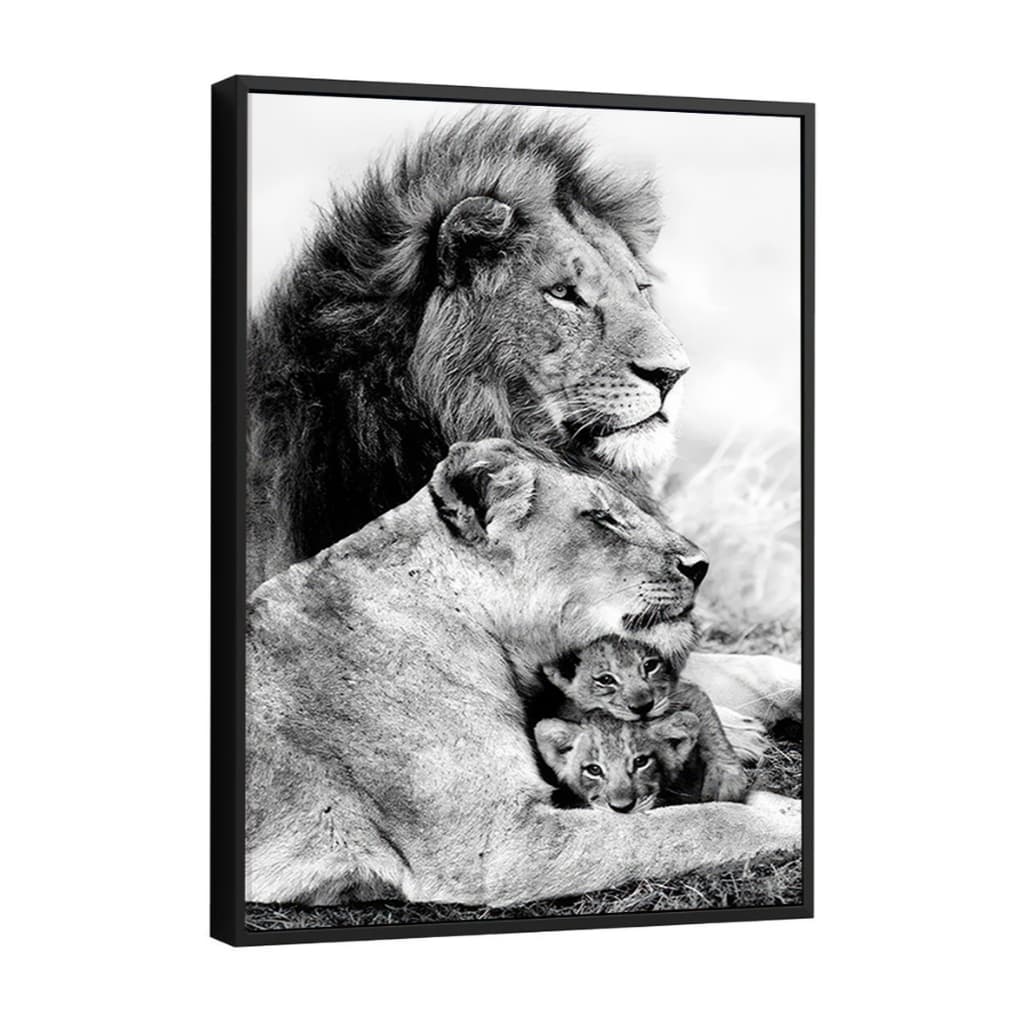 Quadro Decorativo Familia de Leões Com 2 Filhos