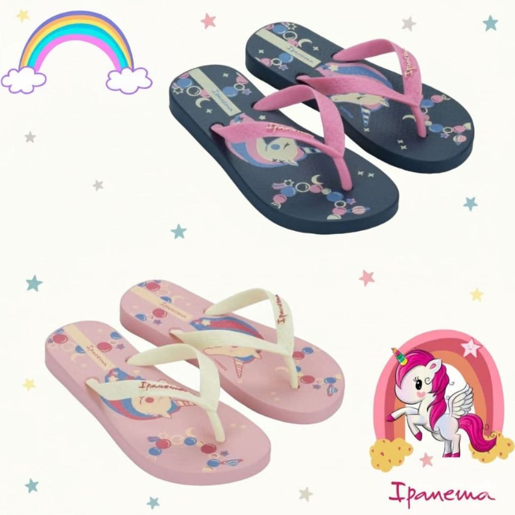 Chinelo Juvenil Ipanema Kids Menina Original Unicórnio Azul Rosa Verde Arco Iris Confortável Lançamento