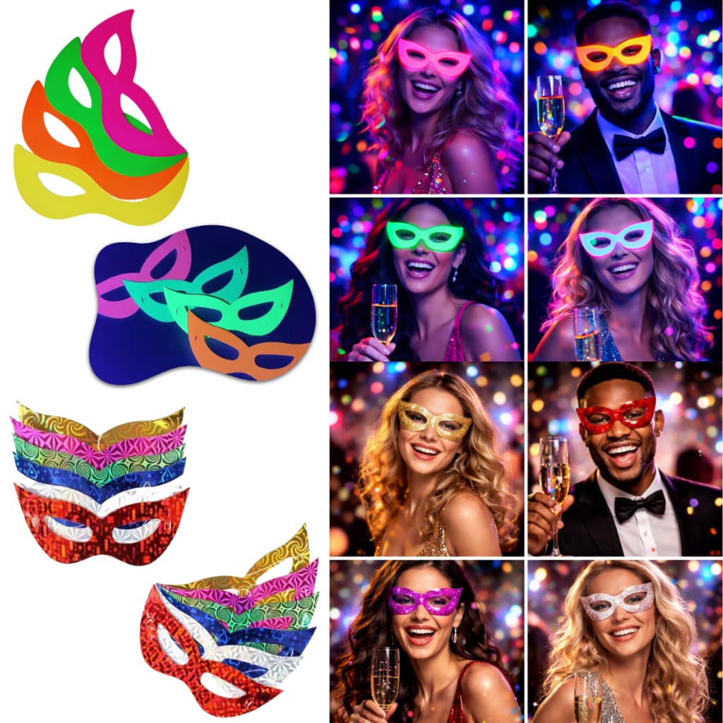 Máscara Holografica ou Neon 10/20/30/50/100 un Carnaval Gatinho Sortida Festa Balada Eventos Atacado