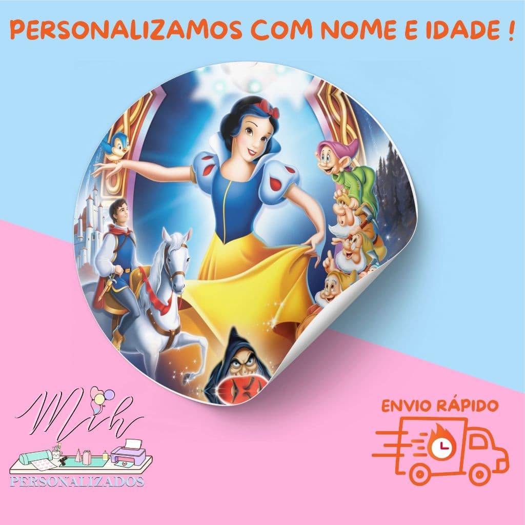 Adesivos Personalizados Branca de Neve 🎉 | Personalizamos com Nome e Idade | Envio Rápido 🚚