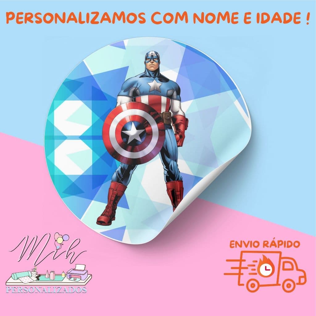 Adesivos Personalizados Capitão America 🎉 | Personalizamos com Nome e Idade | Envio Rápido 🚚