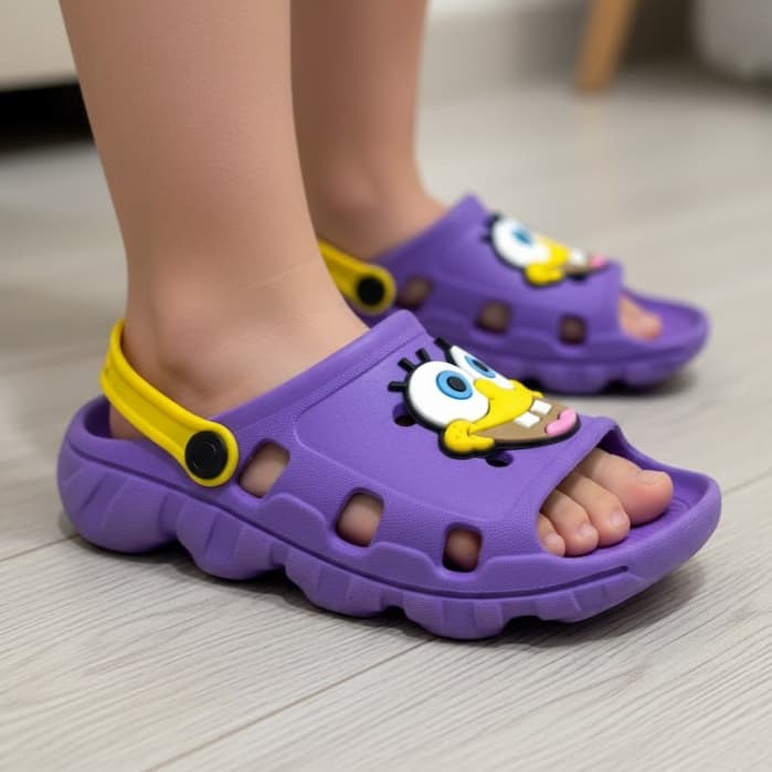 Papete Infantil Leve Sandália Bob Divertido Esponja Menina Menino Confortavel  Roxo Amarelo