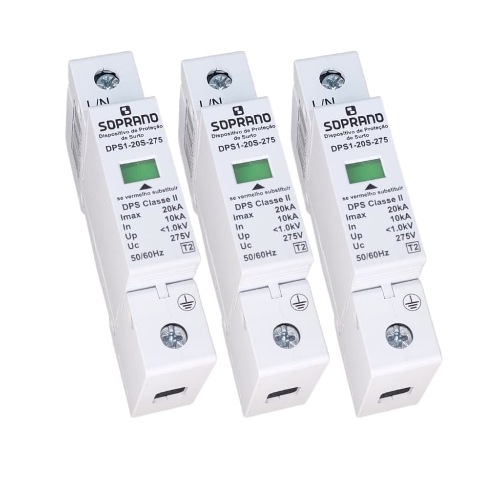 Kit C 3 Dps 20ka 1p Classe Ii 275v Soprano Protetor De Surto