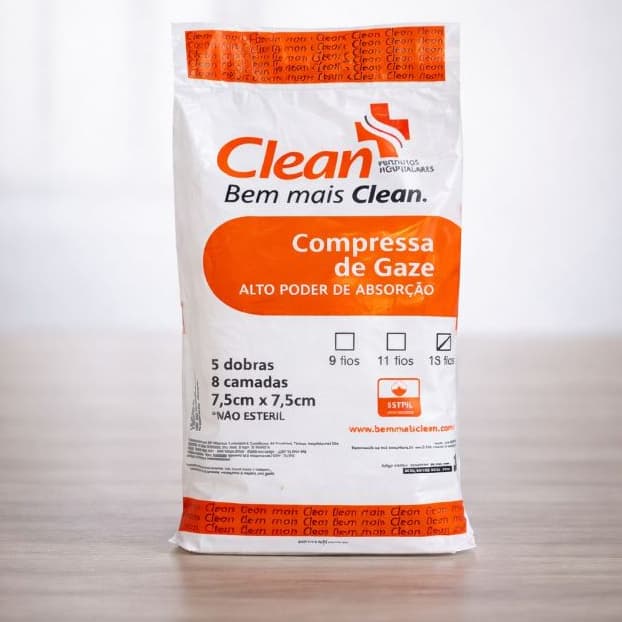 1 Unidade de Gaze Clean Compressa 500un 13 Fios Pacote  - 7,5cm X 7,5