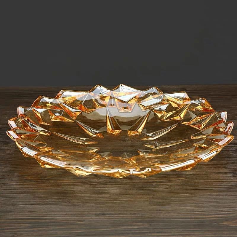 Fruteira de Cristal - Âmbar Redonda Baixa Decoração 34CM Centro de Mesa de Luxo Tigela de Vidro