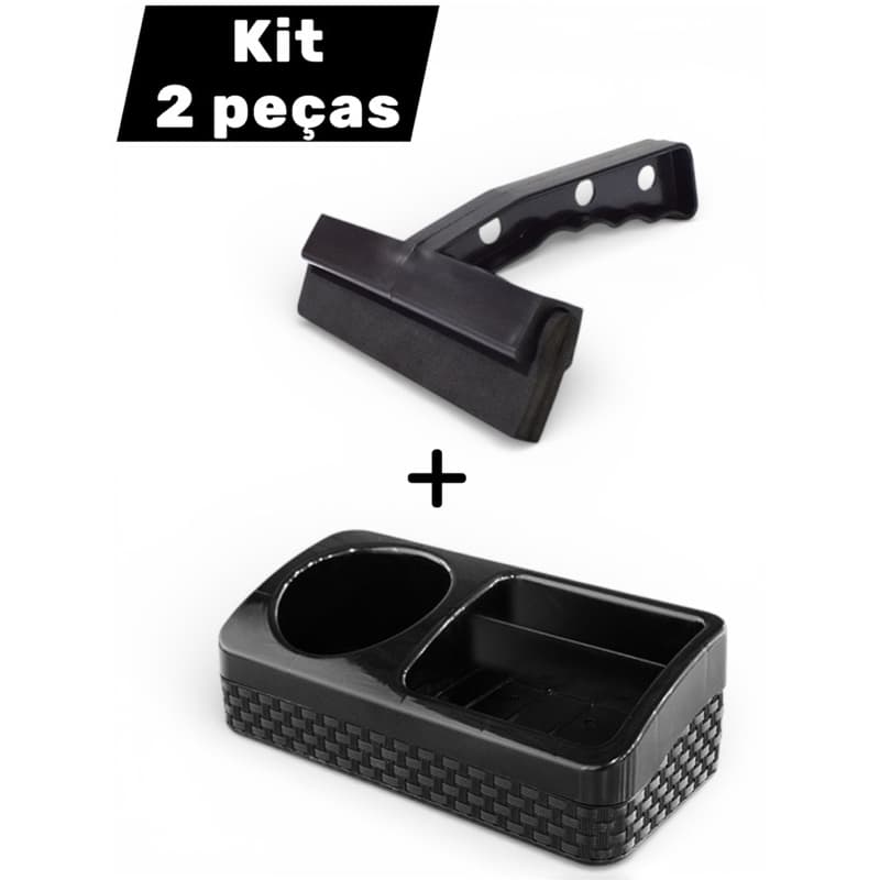 Kit Porta Detergente Base Sabão e Bucha 2 em 1 + Rodo de Pia Preto