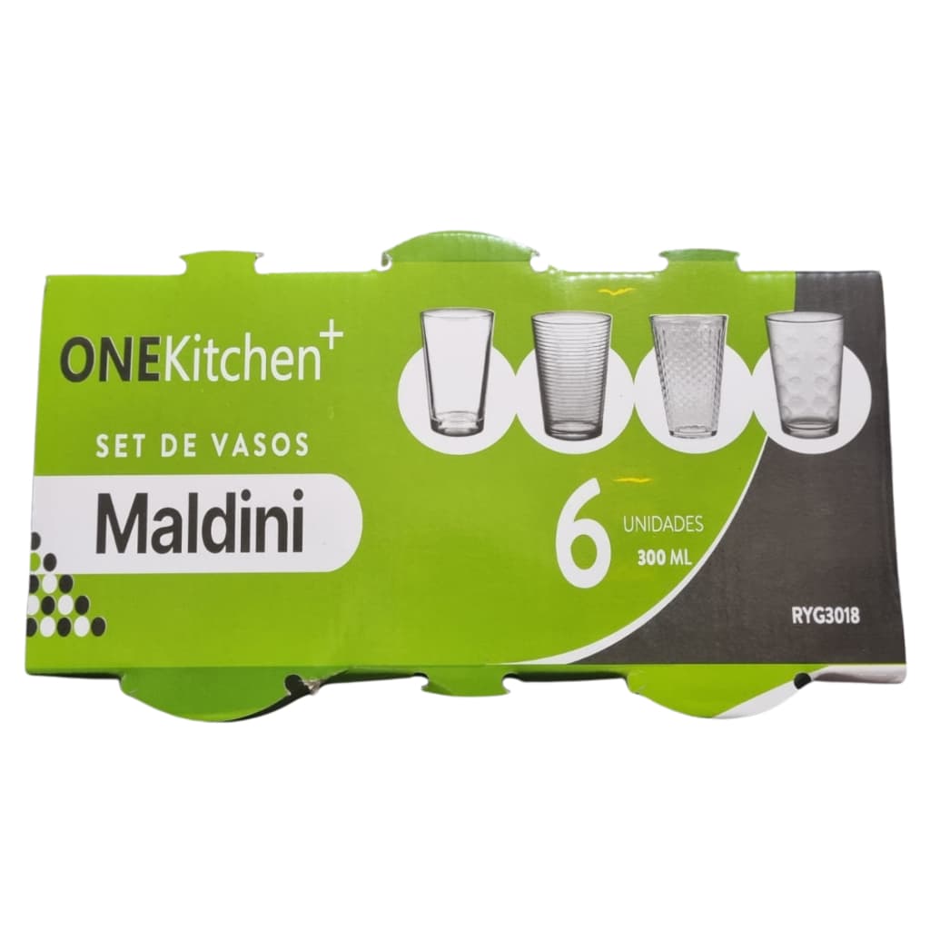 Conjunto 6 Copos Maldini 300ml Onekitchen+ Vidro Elegante