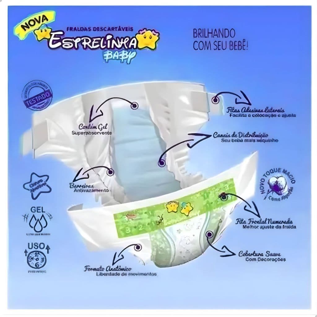 Fraldas Descartáveis Promoção Tamanho P Estrelinha Baby CCM Superabsorvente Até 5kg