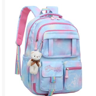 Mochila Escolar Feminina à Prova d"Água com Grande Capacidade – Estilo Fofo com Chaveiro de Urso para Meninas, Alunas do