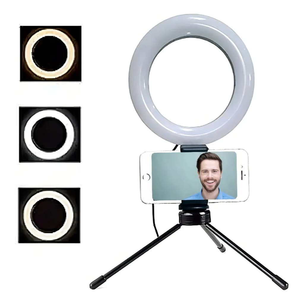 Ring Light 6 Polegadas Portátil Iluminação LED Para Maquiagem Vídeos Lives Fácil + Suporte Celular