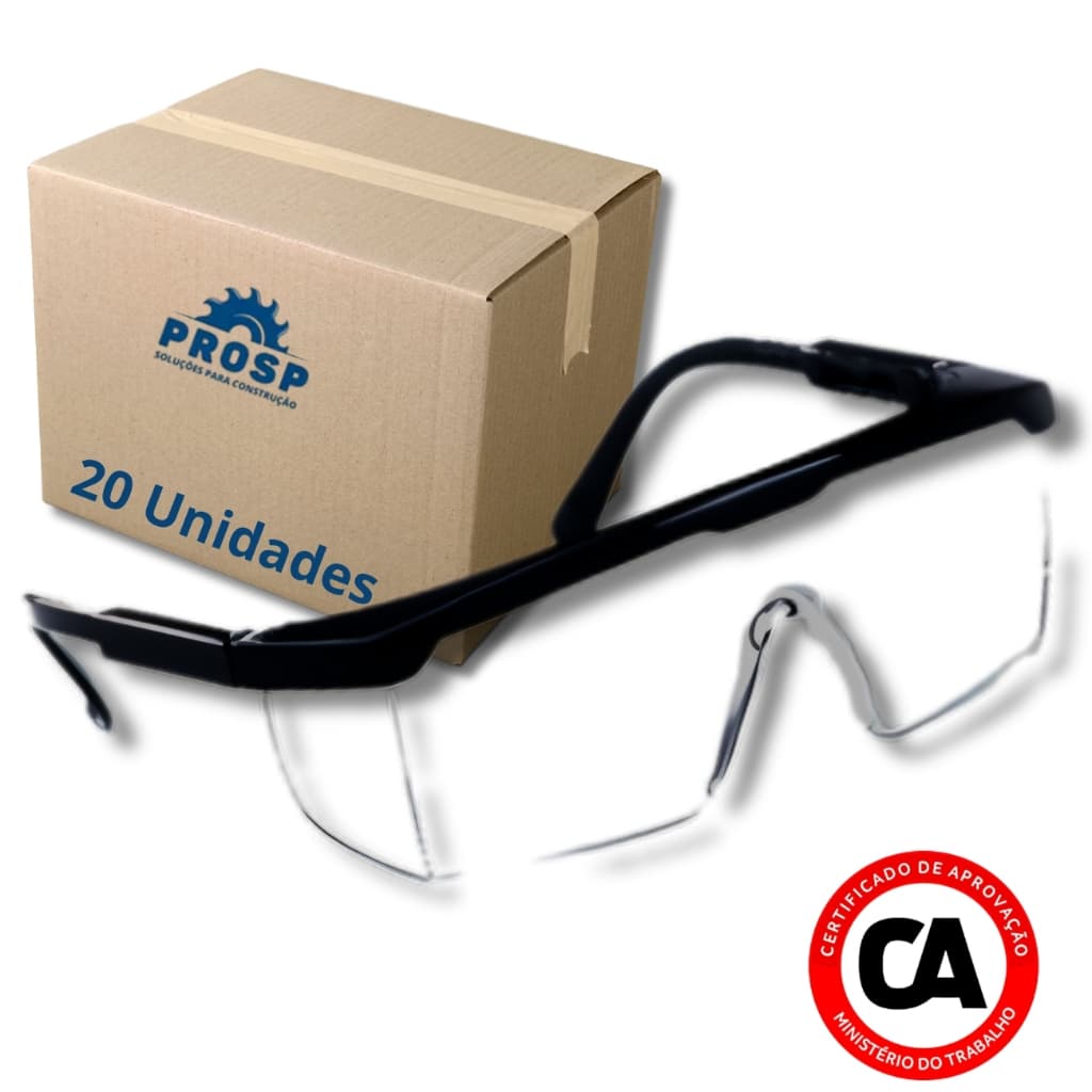 Kit 20 Óculos de Proteção Segurança Epi Transparente
