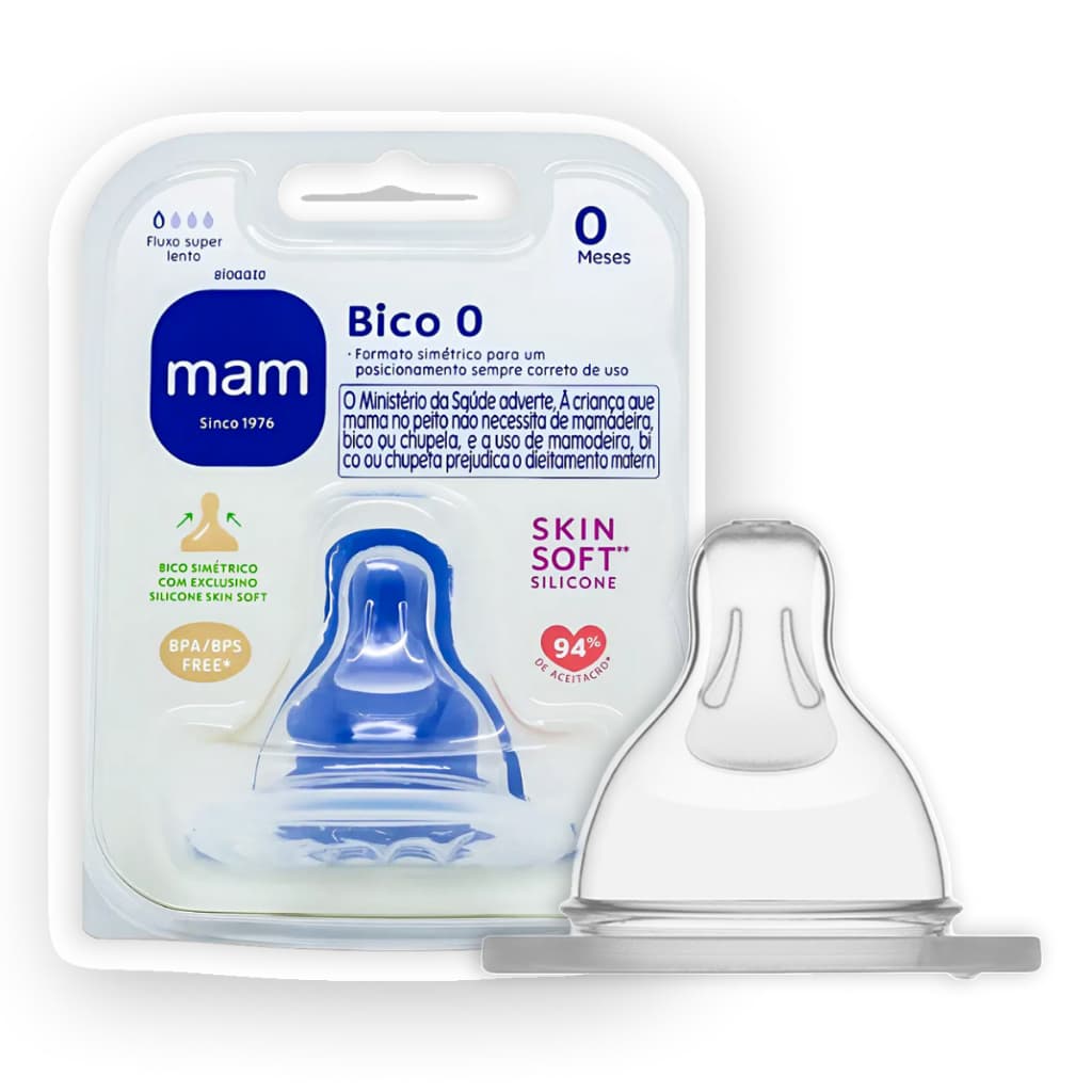 Bico De Silicone Para Mamadeira Fluxo Super Lento MAM 0 meses Unitário