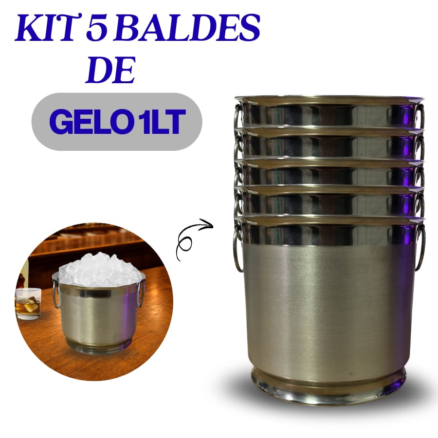 Balde para Gelo 1 Litro em Alumínio | Kit 5 ou 10 Peças | Ideal para Bebidas e Eventos