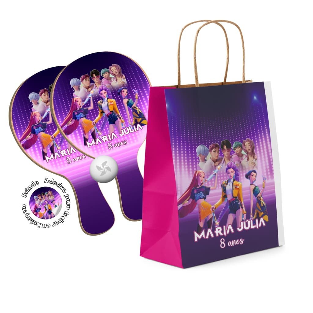 7/10/15/20/25 Kit Sacola de Papel e Raquete Ping Pong - Guerreiras do K-pop