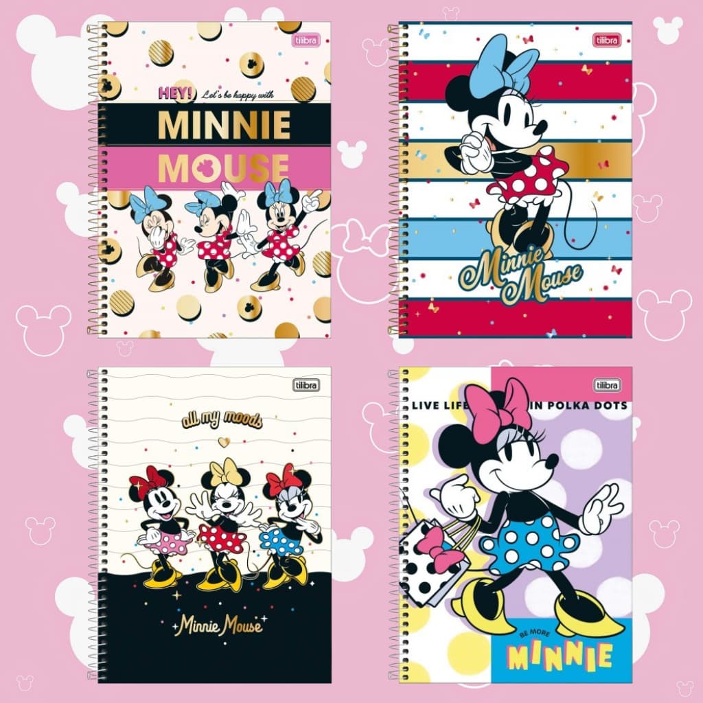 Caderno Espiral Capa Dura Universitário 10 Matérias Minnie 160 Folhas