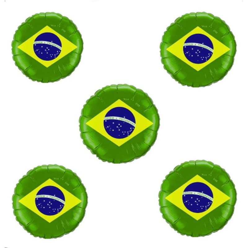 kit 50 Balões do Brasil Redondo Metalizado 45cm