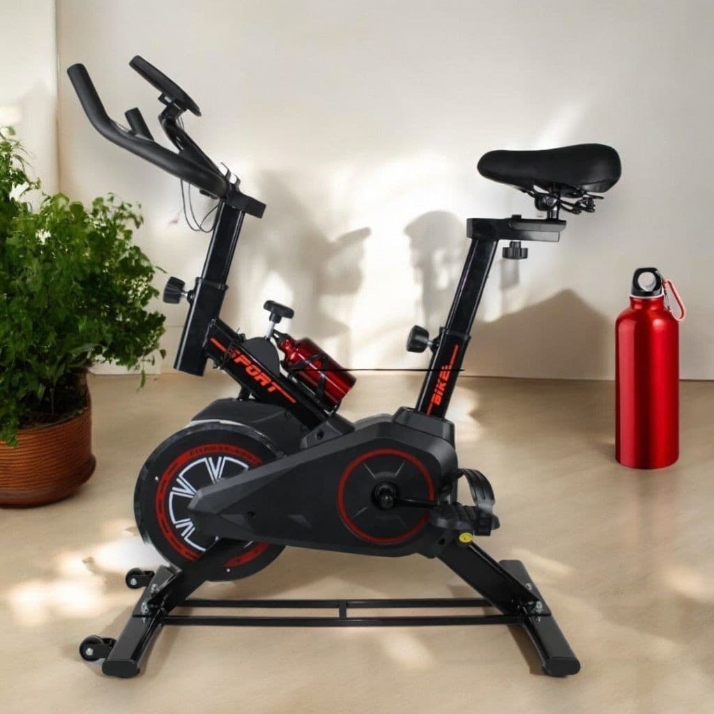Bicicleta Spinning com Garra Ergométrica Exercícios Monitor Profissional Nakasaki Suporta até 120kg + Squeeze Luxo