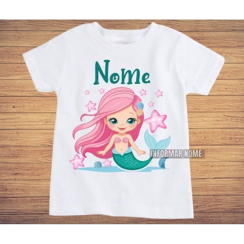 Camisa Personalizada Infantil Sereia com estrelinhas rosas TN83- Informar Nome