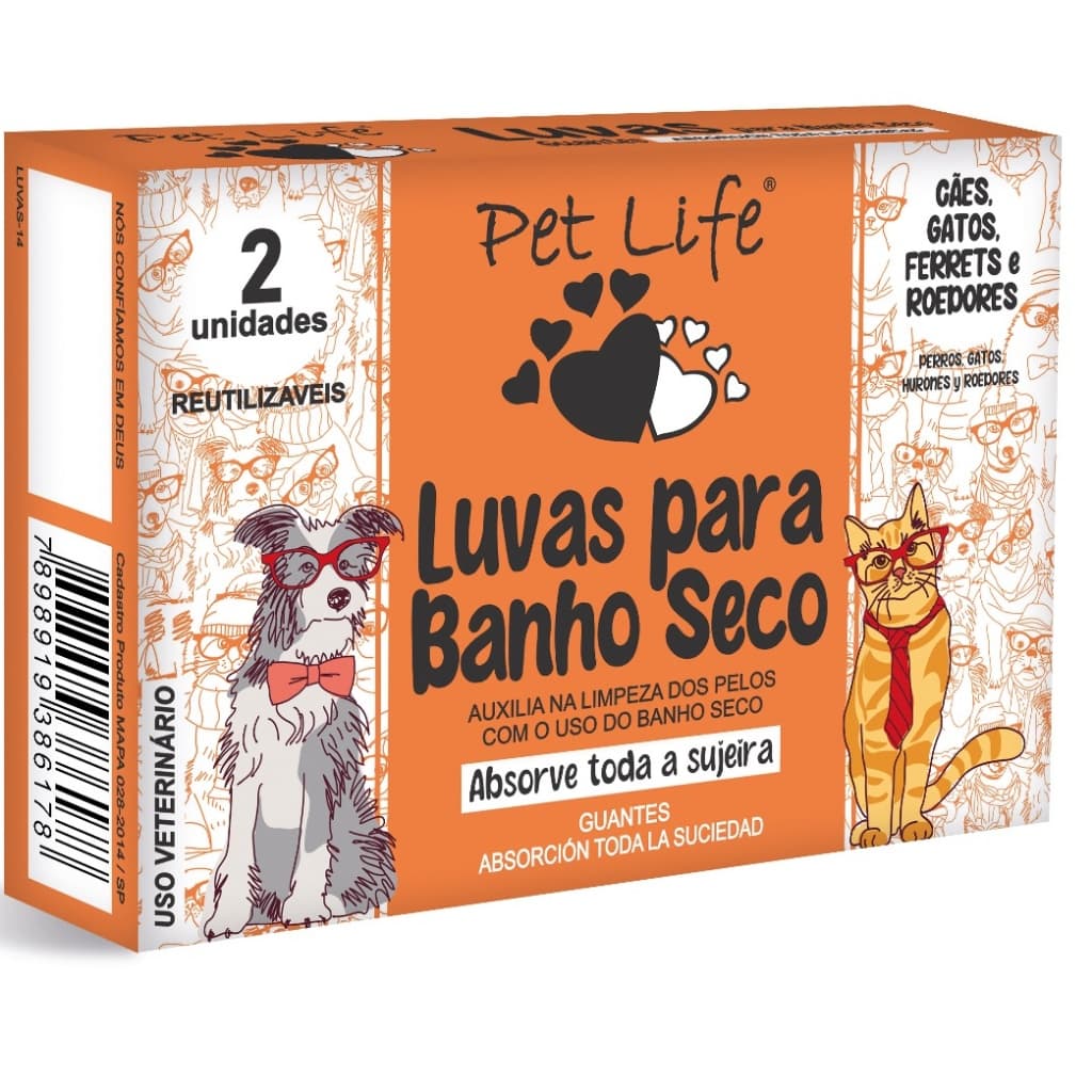 Par de Luvas TNT Pet Life Reutilizável para Banho Seco – Lavável