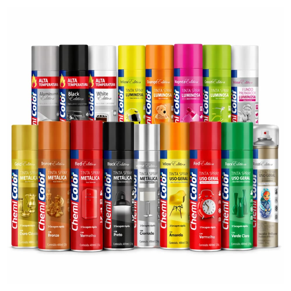 Tinta Spray ChemiColor 250ml Monte seu Kit Cores Variadas e Acabamento Perfeito