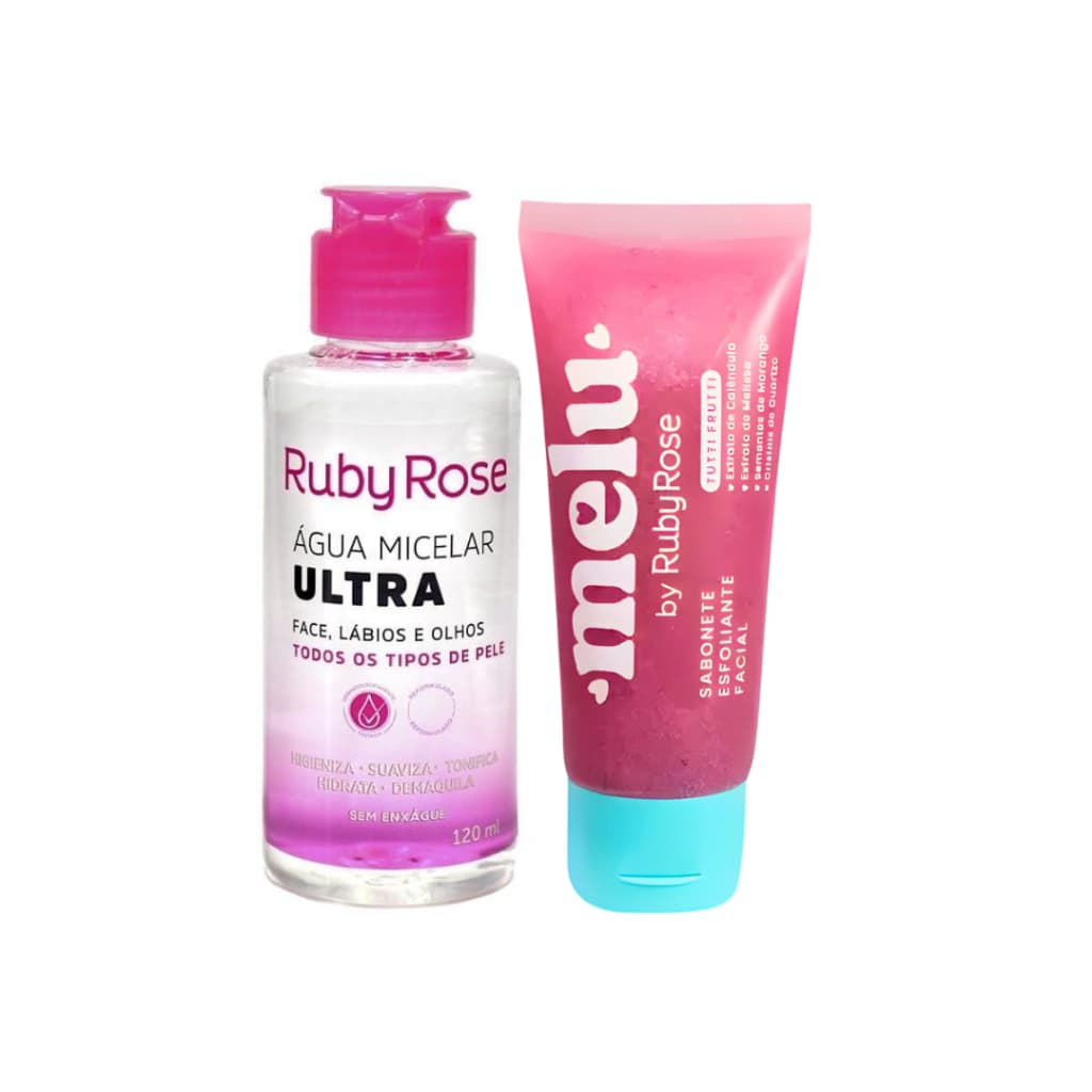 Kit Cuidados Faciais Melu Ruby Rose Água Micelar 120ml + Esfoliante Tutti Frutti 75g