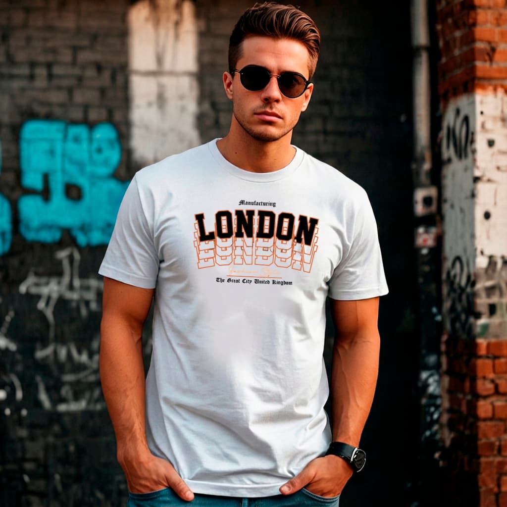 Camiseta Masculina Estampada 100% Algodão Gola Redonda Estilo Urbano London