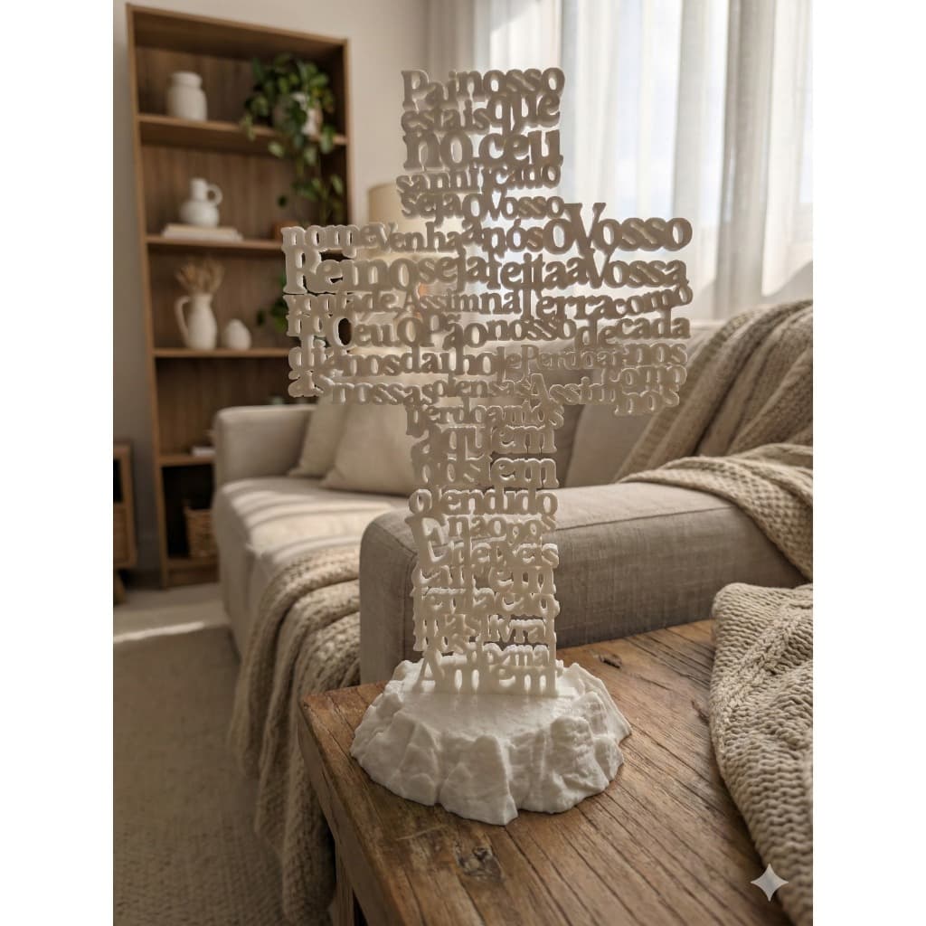Cruz Decorativa Pai Nosso | Oração Pai Nosso em Letras | Decoração Religiosa Moderna