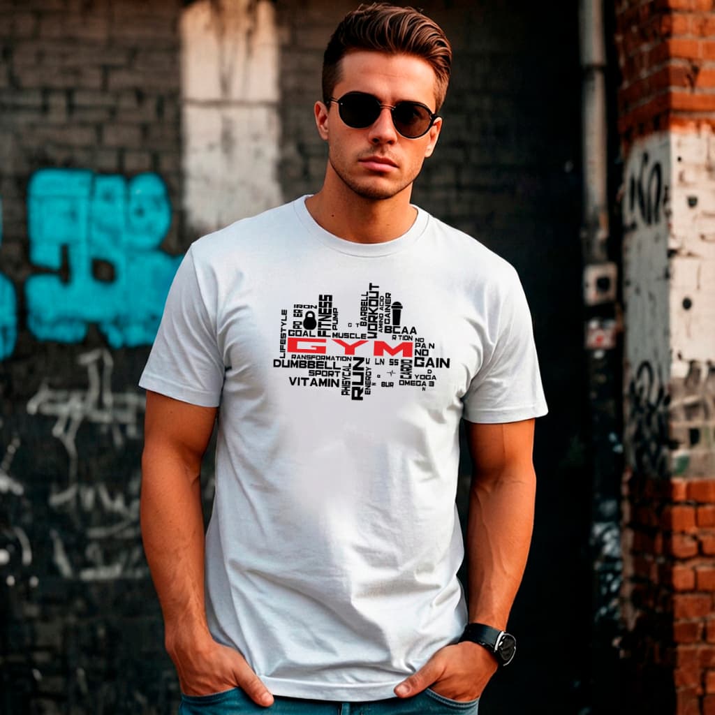 Camiseta Masculina Estampada 100% Algodão Gola Redonda Estilo Urbano Gym City No Pain No Gain