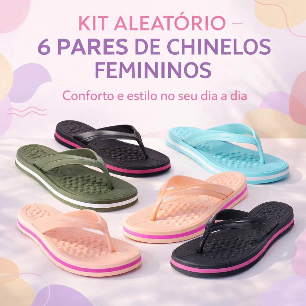 Kit 6 Chinelo Feminino Leve Confortável Flexível Perfeito Para O Verão Caminhadas Passeios E Lazer
