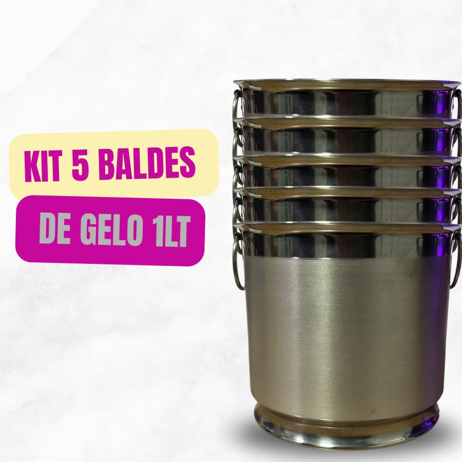 Balde de Gelo 1L em Alumínio | Kit com 5 ou 10 Unidades | Bar, Festa e Bebidas