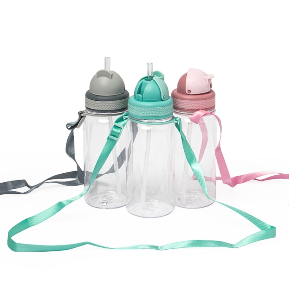 Squeeze Plástico 420ml com bico e canudo de silicone criança escola lancheira