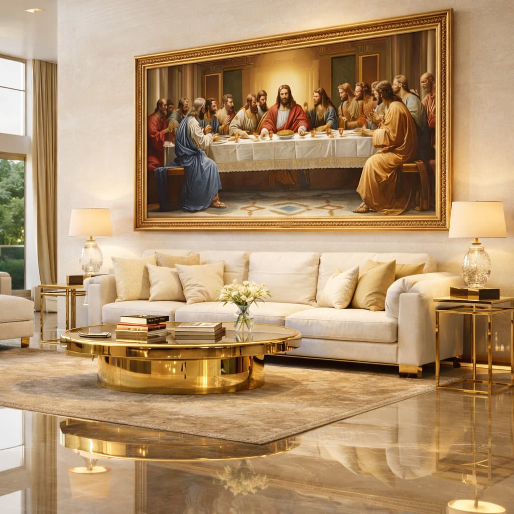QUADRO decorativo Santa Ceia de Jesus Religioso 112x82cm para QUARTO SALA escritorio 4K full hd hall