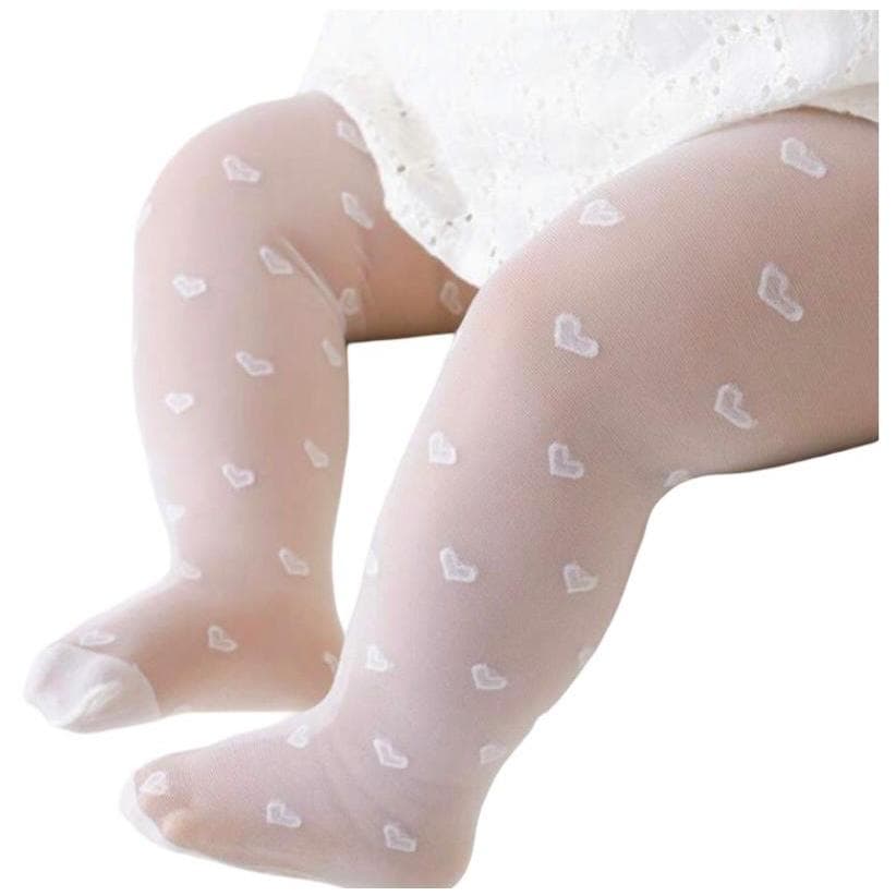 Meia Calça Infantil/ bebê Fina com Detalhe de Coração - Branca/rosa - Venda Unitária