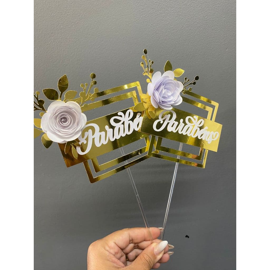 KIT COM 2 Topo de Bolo Parabéns Dourado 3D em Camadas PARA BOLO DE 15/20CM | DECORAÇÃO DE BOLO| TOPO DE BOLO