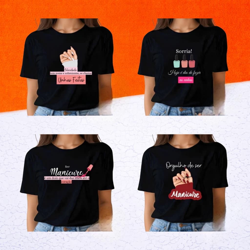 Camiseta Blusa Preta T Shirt Feminina Estampada Manicure Unhas Nail Designer Profissão