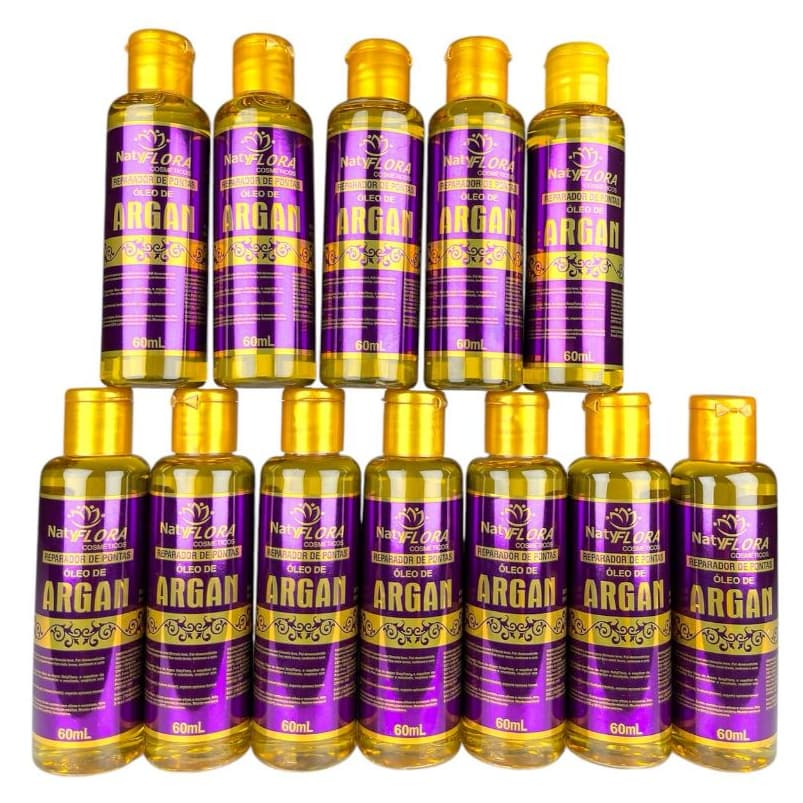 Óleo Capilar de Argan Repara os Fios Sem Pontas Duplas 12 Un. 60mL NatyFlora